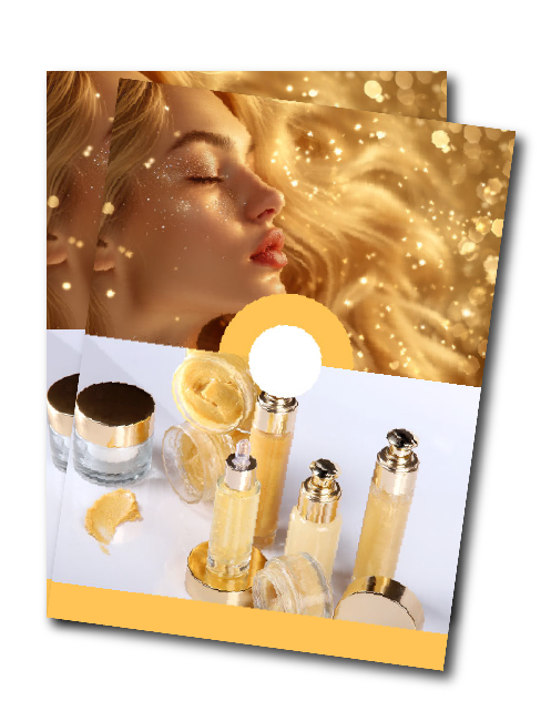 Luxury, golden skincare. Precious skincare products enriched with gold and luxury, anti-aging active ingredients