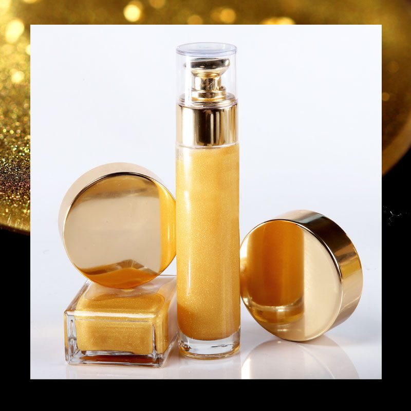 OEM skincare manufacturer of luxury and gold cosmetics and skincare products, enriched with precious ingredients such as champagne extract, caviar, pearl, 23 and 24 carat gold and hyaluronic acid.